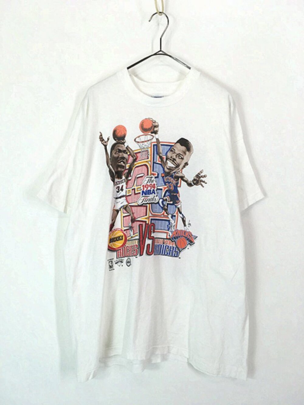 Vintage 1994 NBA Finals Rockets vs Knicks Caricature White T-Shirt